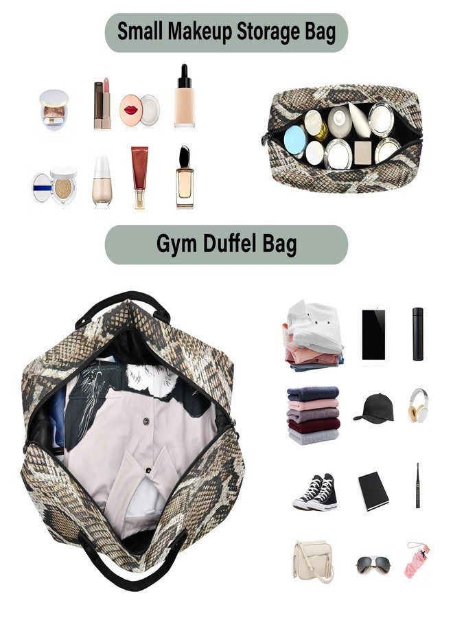 Aflyko Animal Print Travel Duffel Bag Snakeskin Dark Brown Sport Tote Gym Bag Weekender Overnight Bag for Men Women Flight Approved Carry On Bag Fitness Dance Go-To Bag Daily Bag - Image 4